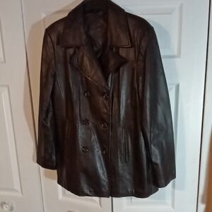 Jacqueline Ferrar Dark Brown Double-Breasted Leather Jacket